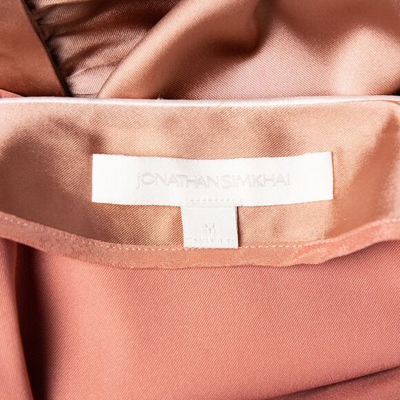 Jonathan Simkhai Salmon Pink Crepe Satin Wrap Crop Top & Wide Leg Track Pants - Picture 5 of 7